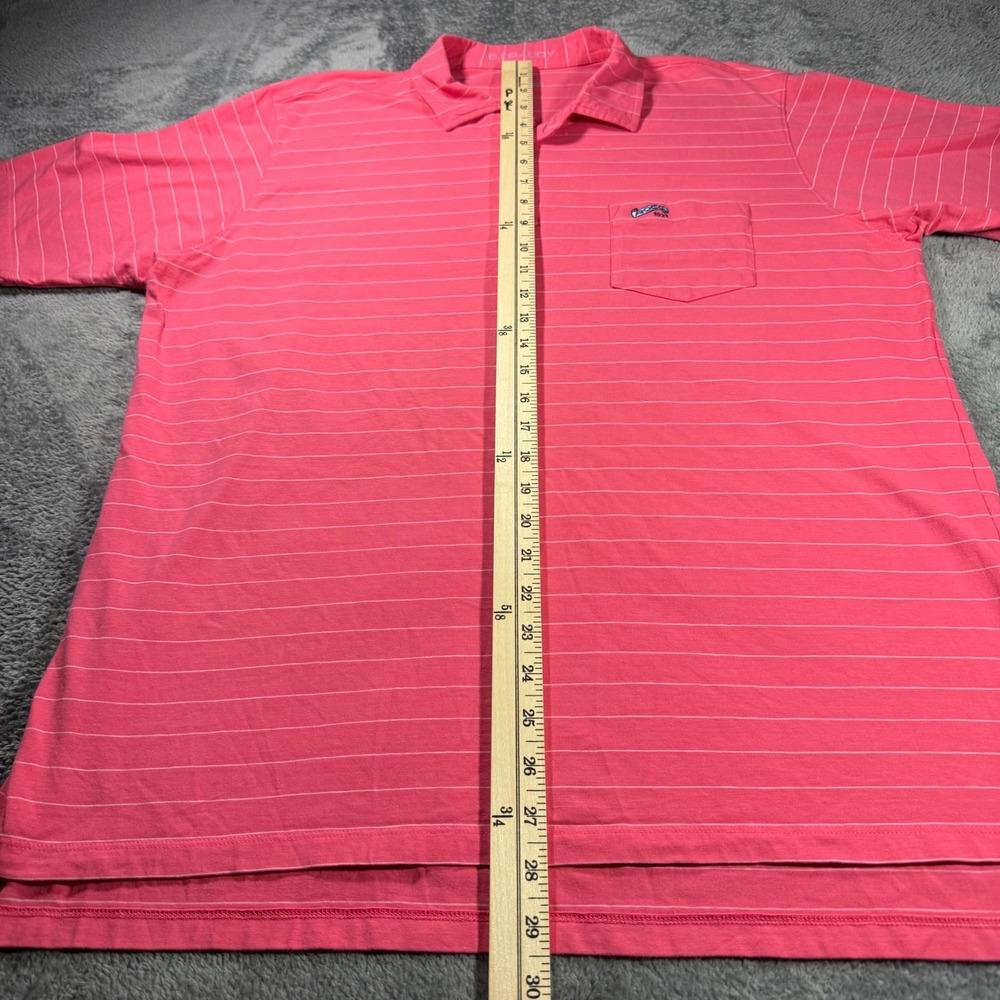 BDRADDY Mens L Coral Pink Striped Pima Cotton Stretch Golf Polo Shirt River Oaks - Picture 6 of 8